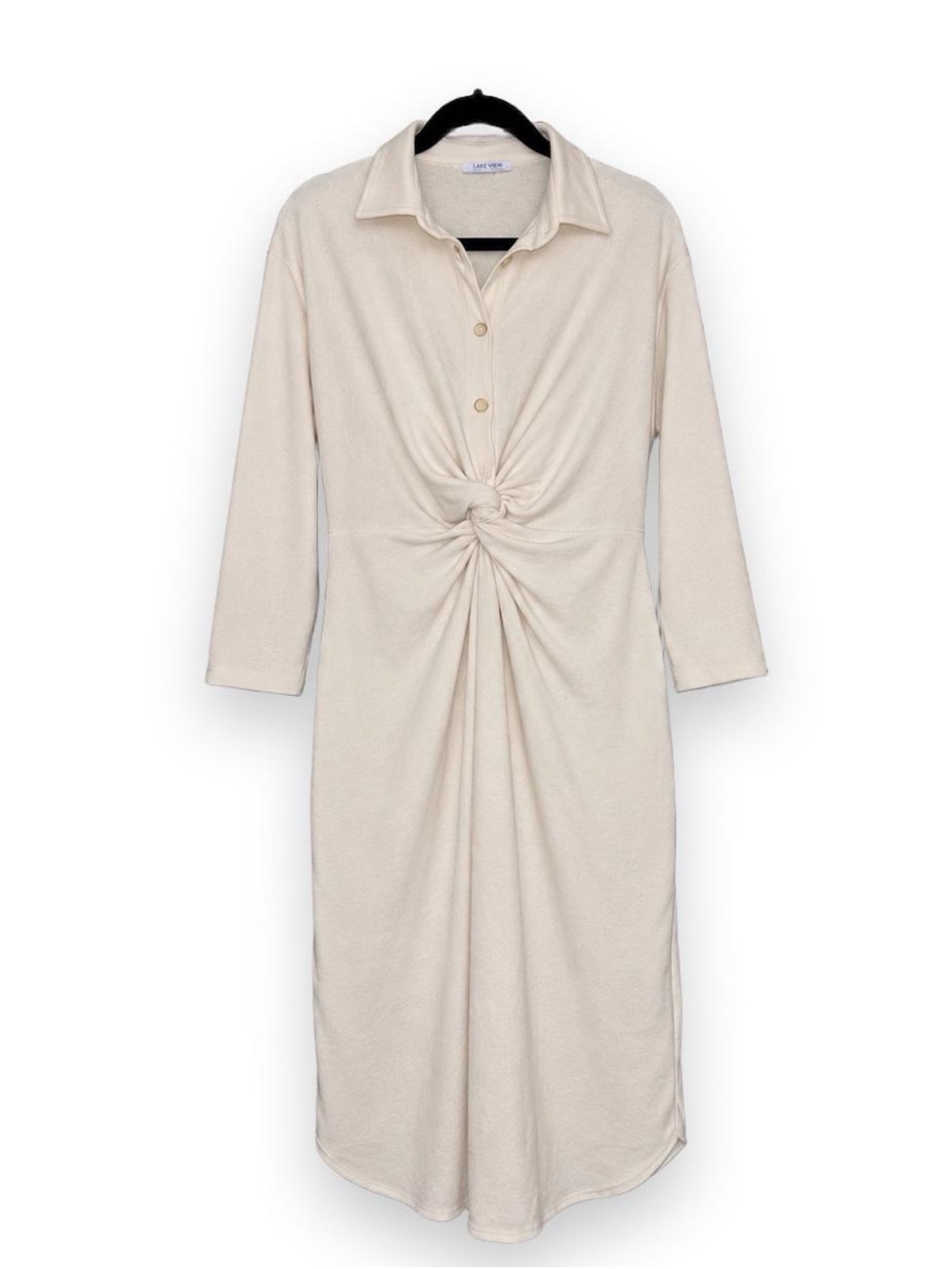 Zara Trafaluc Cream Twist Front Collared Midi Dress Size M
